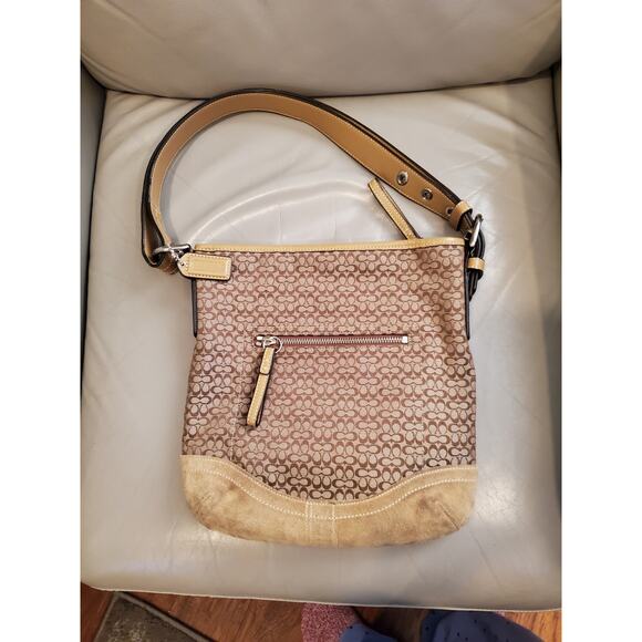 Coach Tan Monogram Suede Shoulder Bag - Picture 1 of 10